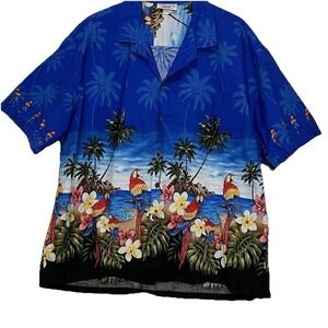 Pacific‎ Legend Hawaiian Short Sleeve Shirt Mens 3XL Blue Parrot Tropical Resort